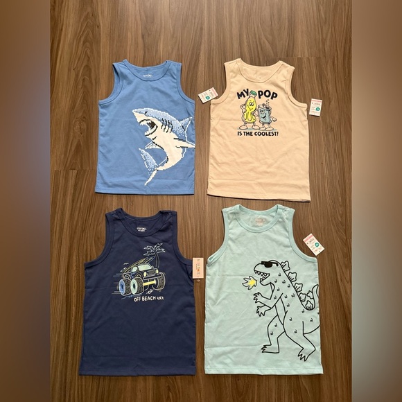 Garanimals Kids Sleeveless Graphic Tank Tops - Blue, Cream, Navy, Light Blue -5T - Picture 1 of 3